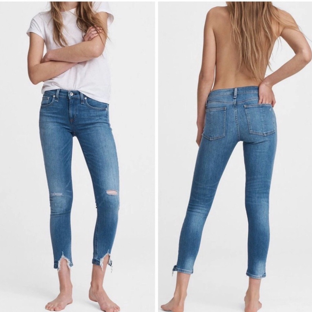 rag & bone Cate Mid Rise Ankle Distressed Skinny Jeans in Hazy Daze